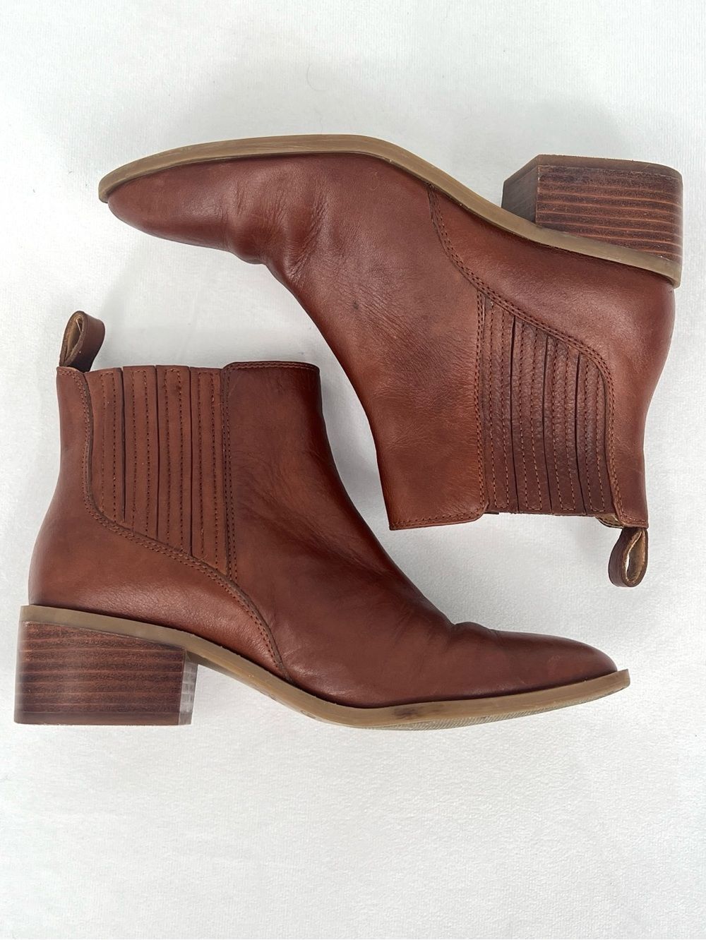 Crown Vintage Tolana2 Brown Leather Block Heel Chelsea Ankle Boots Booties 7.5 - Picture 4 of 9